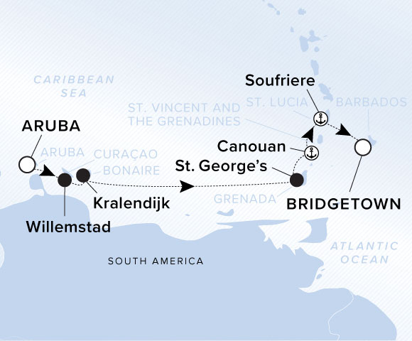 Carte de l’itinéraire Evrima, Aruba → Bridgetown