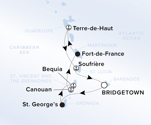 Carte de l’itinéraire Evrima, Aller-retour au départ de Bridgetown