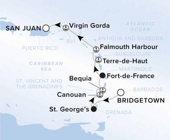 Carte de l’itinéraire Evrima, Bridgetown → San Juan