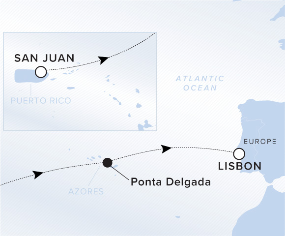 Carte de l’itinéraire Evrima, San Juan → Lisbonne