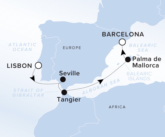 Carte de l’itinéraire Evrima, Lisbonne → Barcelone