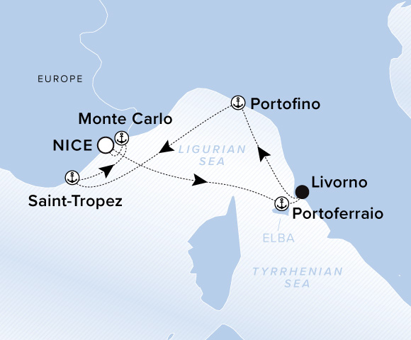 Carte de l’itinéraire Evrima, Aller-retour au départ de Nice