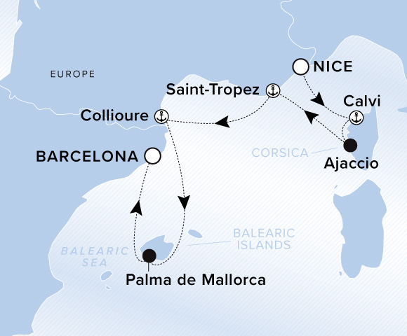 Carte de l’itinéraire Evrima, Nice → Barcelone (Tarragona)