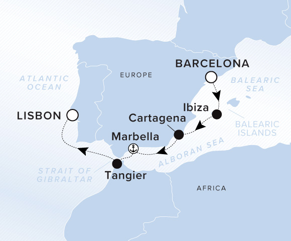 Carte de l’itinéraire Evrima, Barcelone (Tarragona) → Lisbonne