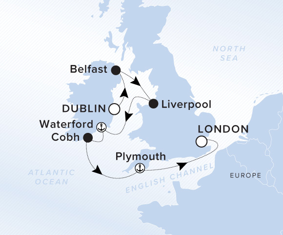 Carte de l’itinéraire Evrima, Dublin → Londres (Greenwich), Angleterre