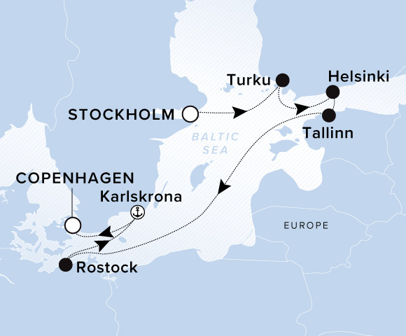 Carte de l’itinéraire Evrima, Stockholm → Copenhague