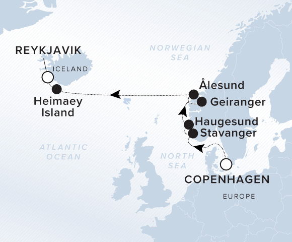 Carte de l’itinéraire Evrima, Copenhague → Reykjavík (Hafnarfjordur)