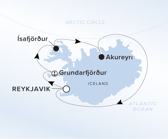 Carte de l’itinéraire Evrima, Aller-retour au départ de Reykjavík (Hafnarfjordur)