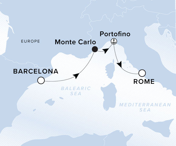 Carte de l’itinéraire Evrima, Barcelone → Rome (Civitavecchia)