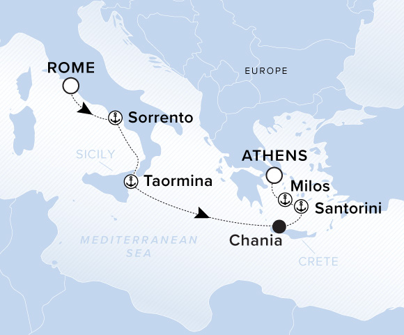 Carte de l’itinéraire Evrima, Rome (Civitavecchia) → Athènes (Le Pirée)