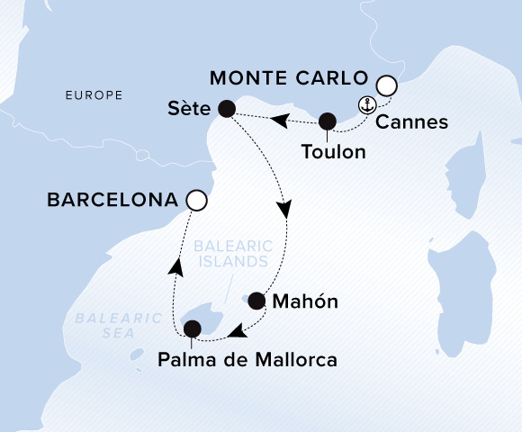 Carte de l’itinéraire Evrima, Monte Carlo → Barcelone