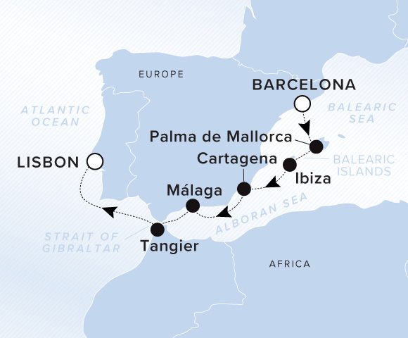 Carte de l’itinéraire Evrima, Barcelone → Lisbonne