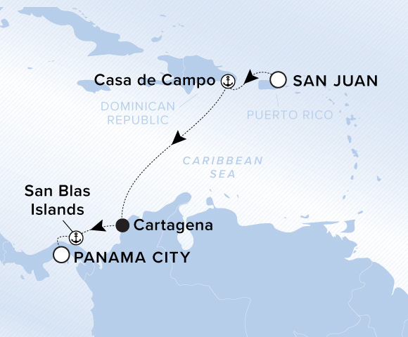 Carte de l’itinéraire Evrima, San Juan → Panama
