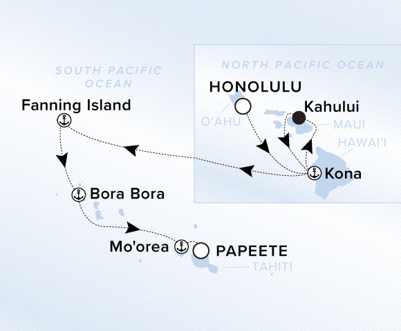 Carte de l’itinéraire Evrima, Honolulu, Oahu, Hawaii → Papeete, Tahiti