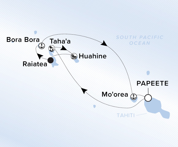 Carte de l’itinéraire Evrima, Aller-retour au départ de Papeete, Tahiti