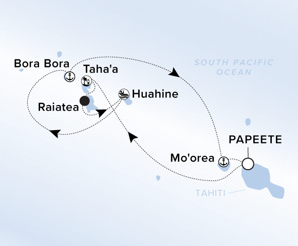 Carte de l’itinéraire Evrima, Aller-retour au départ de Papeete, Tahiti