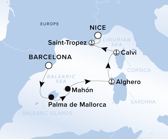 Carte de l’itinéraire Evrima, Barcelone → Nice