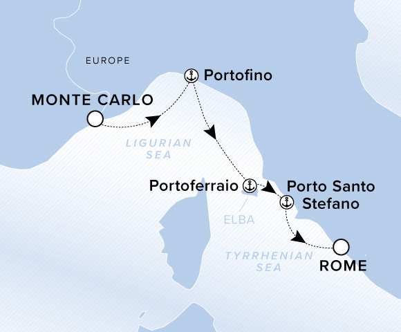 Carte de l’itinéraire Evrima, Monte Carlo → Rome (Civitavecchia)