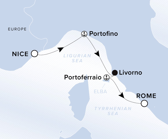 Carte de l’itinéraire Evrima, Nice → Rome (Civitavecchia)
