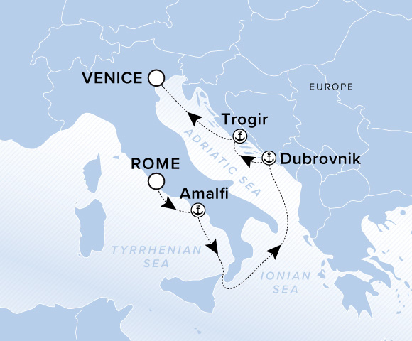 Carte de l’itinéraire Evrima, Rome (Civitavecchia) → Venise