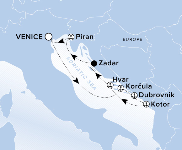 Carte de l’itinéraire Evrima, Aller-retour au départ de Venise