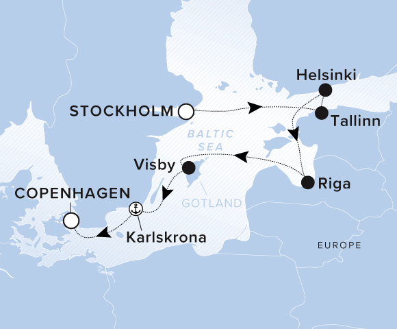 Carte de l’itinéraire Evrima, Stockholm → Copenhague