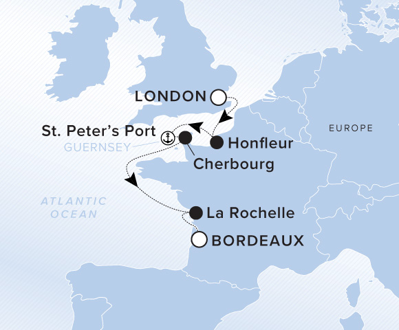 Carte de l’itinéraire Evrima, Londres (Tilbury) → Bordeaux