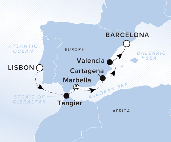Carte de l’itinéraire Evrima, Lisbonne → Barcelone (Tarragona)
