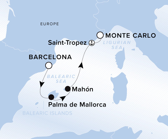 Carte de l’itinéraire Evrima, Barcelone (Tarragona) → Monte Carlo
