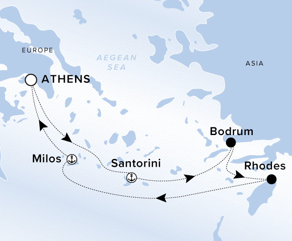 Carte de l’itinéraire Evrima, Aller-retour au départ de Athènes (Le Pirée)