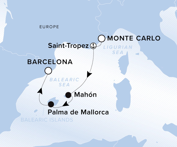 Carte de l’itinéraire Evrima, Monte Carlo → Barcelone (Tarragona)