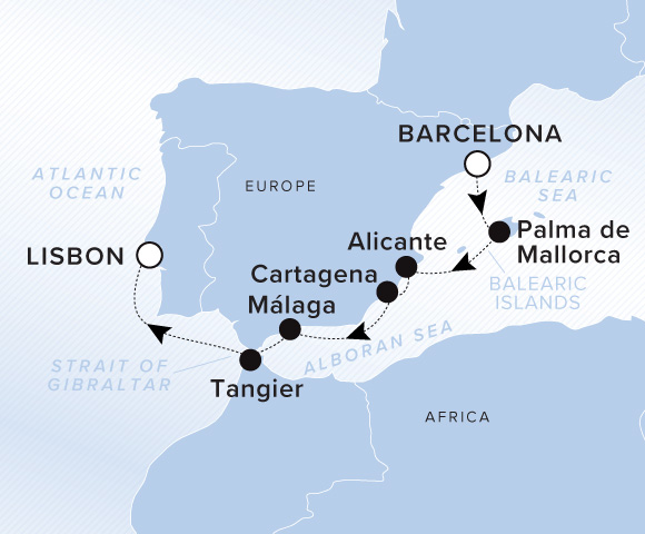 Carte de l’itinéraire Evrima, Barcelone (Tarragona) → Lisbonne