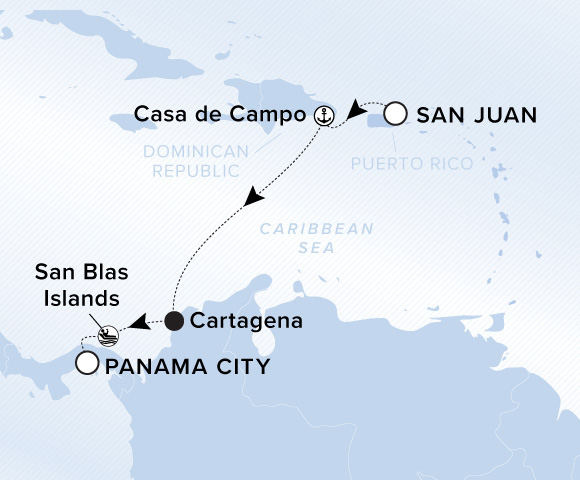 Carte de l’itinéraire Evrima, San Juan → Panama
