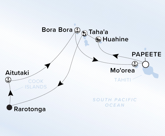 Carte de l’itinéraire Evrima, Aller-retour au départ de Papeete, Tahiti