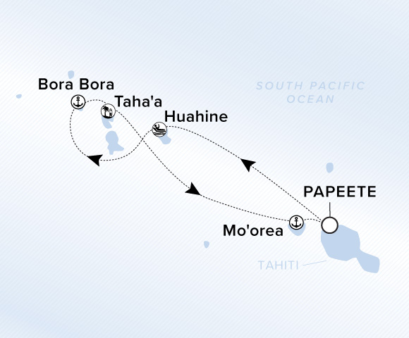 Carte de l’itinéraire Evrima, Aller-retour au départ de Papeete, Tahiti