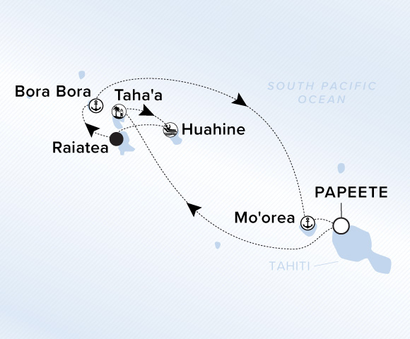 Carte de l’itinéraire Evrima, Aller-retour au départ de Papeete, Tahiti