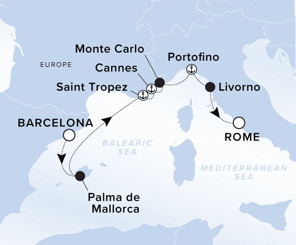 Carte de l’itinéraire Ilma, Barcelone → Rome (Civitavecchia)