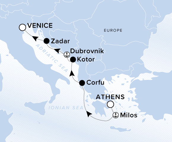 Carte de l’itinéraire Ilma, Athènes (Le Pirée) → Venise