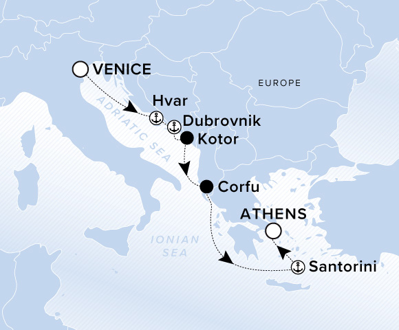 Carte de l’itinéraire Ilma, Venise → Athènes (Lavrion)