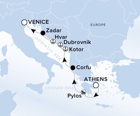 Carte de l’itinéraire Ilma, Athènes (Le Pirée) → Venise