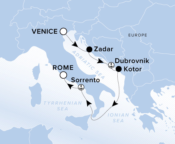 Carte de l’itinéraire Ilma, Venise → Rome (Civitavecchia)