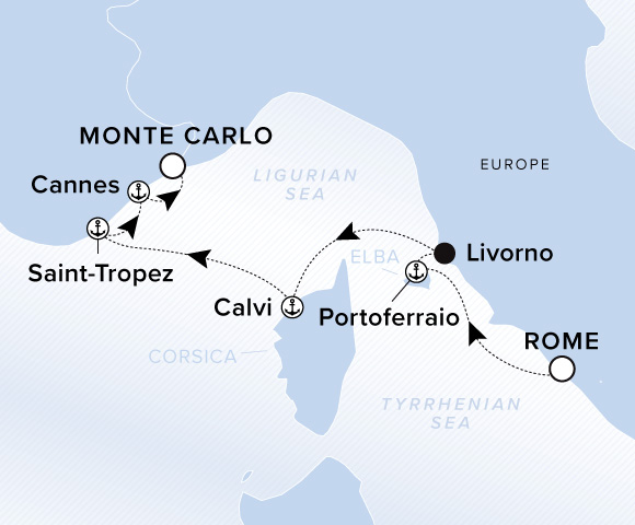 Carte de l’itinéraire Ilma, Rome (Civitavecchia) → Monte Carlo