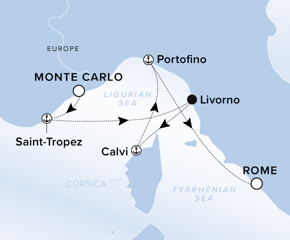 Carte de l’itinéraire Ilma, Monte Carlo → Rome (Civitavecchia)