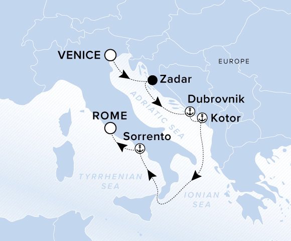 Carte de l’itinéraire Ilma, Venise → Rome (Civitavecchia)
