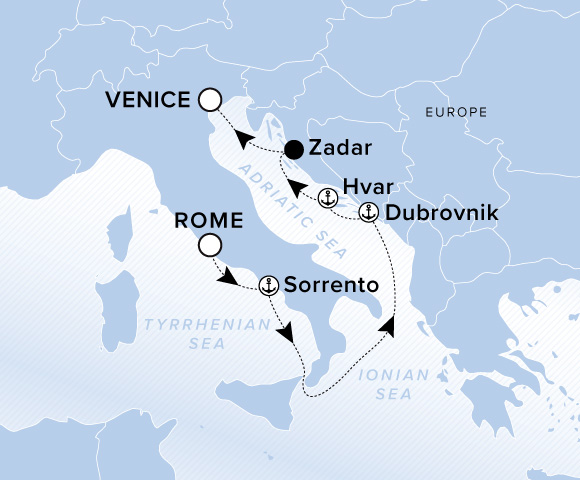 Carte de l’itinéraire Ilma, Rome (Civitavecchia) → Venise