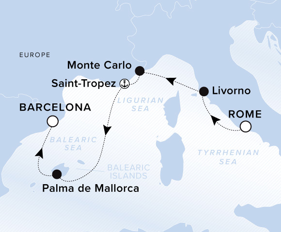 Carte de l’itinéraire Ilma, Rome (Civitavecchia) → Barcelone