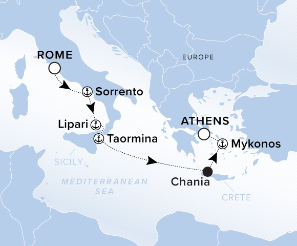 Carte de l’itinéraire Ilma, Rome (Civitavecchia) → Athènes (Le Pirée)