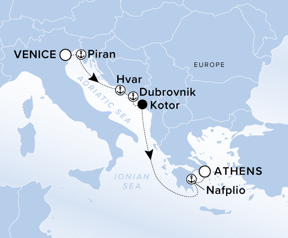 Carte de l’itinéraire Ilma, Venise → Athènes (Le Pirée)