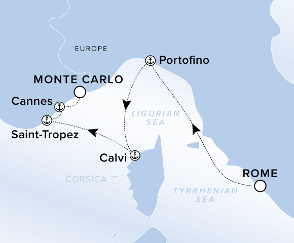 Carte de l’itinéraire Ilma, Rome (Civitavecchia) → Monte Carlo