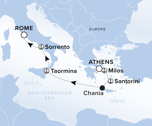 Carte de l’itinéraire Ilma, Athènes (Le Pirée) → Rome (Civitavecchia)